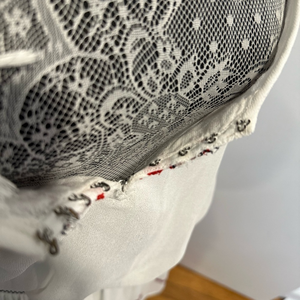Free People Sz:L White Chiffon Flowy Boho Summer Dress Aztec Tribal Embroidery. - Picture 8 of 15